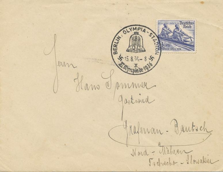 4x dopis Mi 609-616, razítko Berlín XI.Olymp.1936