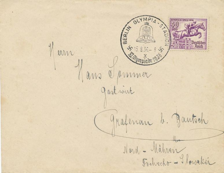 4x dopis Mi 609-616, razítko Berlín XI.Olymp.1936
