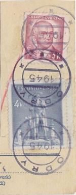 1945 provizorní razítko Odry