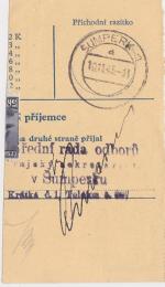 1945 provizorní razítko Cukmantl ve Slezsku